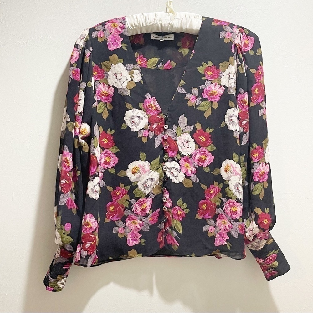 KARINA GRIMALDI Women’s Abigail Print Black Bouquet Long Sleeve Flowy Top Sz XS
